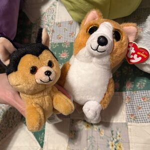 Ty Plush Dog Pair - Black, Tan, Brown, and White